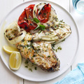 Fish Steaks with Grilled Fennel, Red Peppers, and Onions